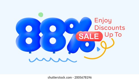 Special summer sale banner 88% discount in form of 3d blue balloons sun Vector design, seasonal shopping promo advertisement, illustration 3d numbers for tag offer label Enjoy Diccounts Up to 88% off