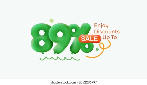 Special summer sale banner 89% discount in form of 3d balloons Green Vector design seasonal shopping promo advertisement illustration 3d numbers for tag offer label Enjoy Discounts Up to 89% off