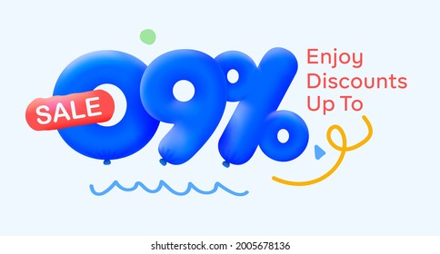 Special summer sale banner 9% discount in form of 3d blue balloons sun Vector design, seasonal shopping promo advertisement, illustration 3d numbers for tag offer label Enjoy Diccounts Up to 9% off