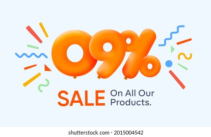 Special summer sale banner 9% discount in form of 3d yellow balloons sun Vector design seasonal shopping promo advertisement illustration 3d numbers for tag offer label Enjoy Discounts Up to 9% off