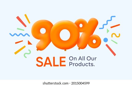 Special summer sale Banner 90% Rabatt in Form von 3D-gelben Ballons Sonne Vector Design saisonale Shopping-Werbeaktion Illustration 3d Zahlen für Tag-Offerte genießen Rabatte bis zu 90% Rabatt