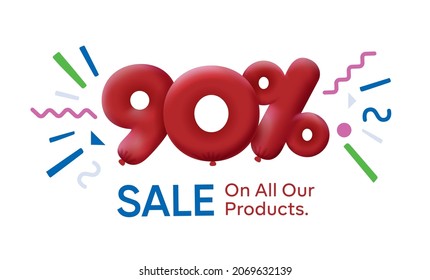 Special summer sale banner 90% discount in form of 3d balloons Red Vector design seasonal shopping promo advertisement illustration 3d numbers for tag offer label Enjoy Discounts Up to 90% off