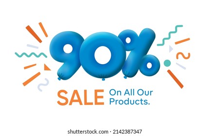 Special summer sale banner 90% discount in form of 3d balloons Blue Vector design seasonal shopping promo advertisement illustration 3d numbers for tag offer label Enjoy Discounts Up to 90% off