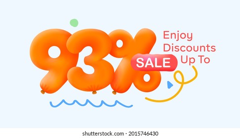 Special summer sale banner 93% discount in form of 3d yellow balloons sun Vector design seasonal shopping promo advertisement illustration 3d numbers for tag offer label Enjoy Discounts Up to 93% off