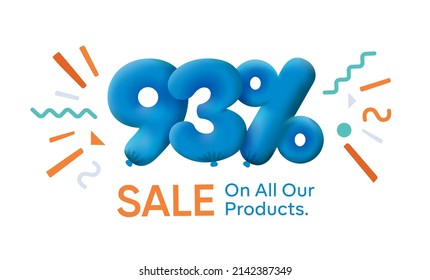 Special summer sale banner 93% discount in form of 3d balloons Blue Vector design seasonal shopping promo advertisement illustration 3d numbers for tag offer label Enjoy Discounts Up to 93% off