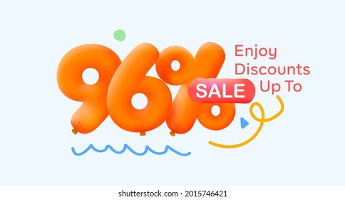 Special summer sale banner 96% discount in form of 3d yellow balloons sun Vector design seasonal shopping promo advertisement illustration 3d numbers for tag offer label Enjoy Discounts Up to 96% off