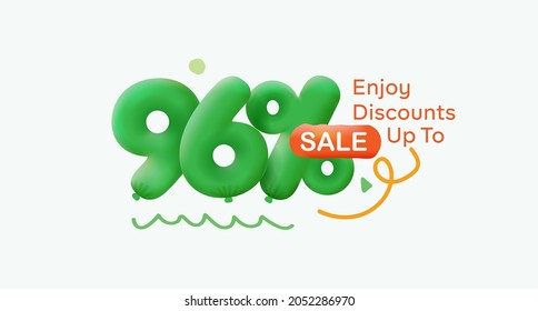 Special summer sale banner 96% discount in form of 3d balloons Green Vector design seasonal shopping promo advertisement illustration 3d numbers for tag offer label Enjoy Discounts Up to 96% off
