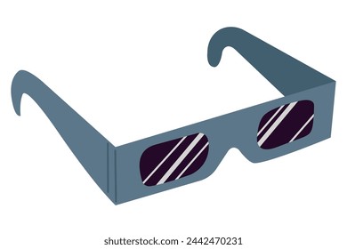 Special sunglasses to protect eyes by watching solar eclipse. Simple vector illustration in flat style isolated on white background. Vector design element for project, banner, invitation.