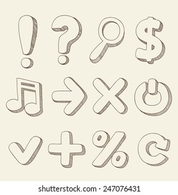 special symbols set of vector sketches on a gray background
