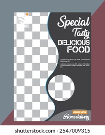 Special Tasty Food Flyer Design with Gourmet Pizza, Burger, and Home Delivery Promotion for Stock Use