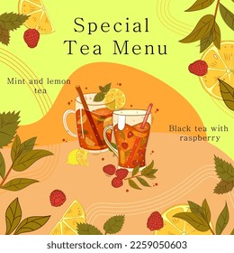 Special tea menu. Suitable for cafes, restaurants, shops. Vector illustration EPS10