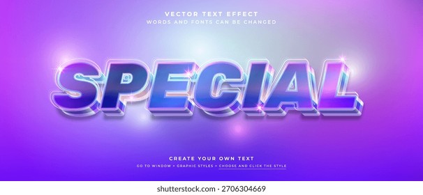 Special text with shimmering metallic neon effect on a purple background