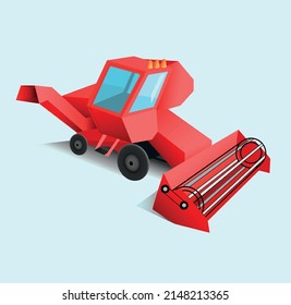 Special transport. Red combine harvester. Vector 3d illustration. 