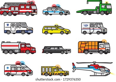 Vehículos especiales de transporte - elementos modernos de color isométrico vectorial.
