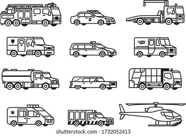 Special transport vehicles - modern vector isometric elements.
