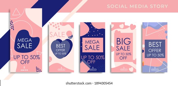 Special Valentine,5 set Social Media Network Sales Banner Backgrounds,   Smartphone Template Story, Abstract liquid Modern shapes. editable template eps 10 vector.