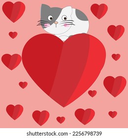 special vector image of valentine heart with sweet cat