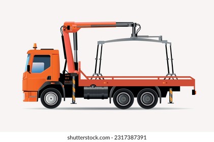 Transporte de mercancías. Camión de remolque naranja aislado en fondo blanco. Ilustración del vector