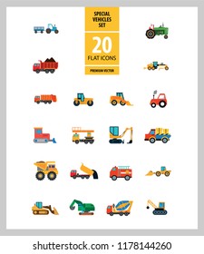 Special vehicles icon set. Skid loader, tractor, industrial elevator. Vehicle concept. Can be used for topics like industry, construction, road building