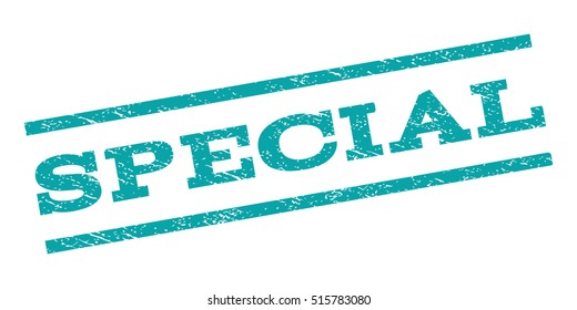 Special watermark stamp. Text tag between parallel lines with grunge design style. Rubber seal stamp with unclean texture. Vector cyan color ink imprint on a white background.