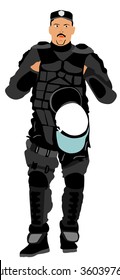 Special weapons and tactics (SWAT) team officer vector isolated on background. Special force police member. Gendarme, anti terrorism unit. Soldier demolishing demonstrations. Revolt against government