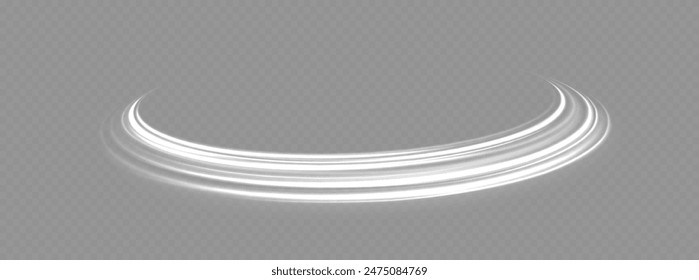 Special white christmas effect on transparent background. Light stripes in the form of drill, turns and swirl. Long time exposure. Vector.	