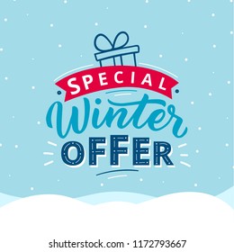 Special Winter Offer Typography  With Hand Drawn Lettering. Winter Sale Banner For Promo, Flyer.