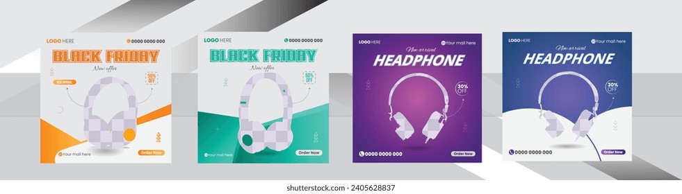 Special Wireless Gaming Headphone Collection Social Media Post banner With Colorful Design set
