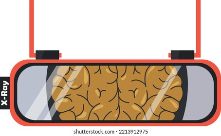 Special x-ray glasses panel. Through the glasses you can see the golden brain