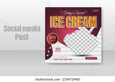 Special and yummy ice cream social media ads template with minimalist and simple style use for food court and restaurant promotion square banner.