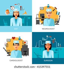 Specialist Doctors Concept Set With Avatar Of Ent Surgeon Cardiologist And Neurologist Isolated Vector Illustration