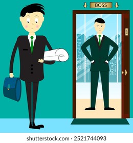 O especialista e seu chefe. Ilustração vetorial.