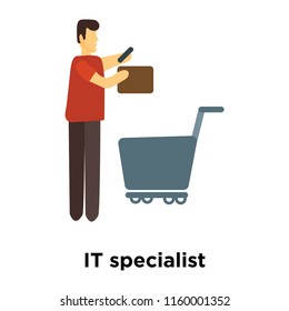 IT specialist icon vector isolated on white background, IT specialist transparent sign , standing human or people cartoon character illustration