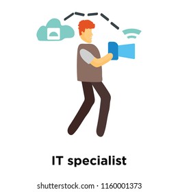 IT specialist icon vector isolated on white background, IT specialist transparent sign , standing human or people cartoon character illustration