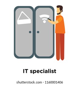 IT specialist icon vector isolated on white background, IT specialist transparent sign , standing human or people cartoon character illustration