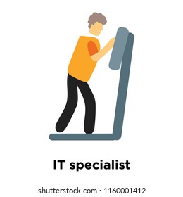 IT specialist icon vector isolated on white background, IT specialist transparent sign , standing human or people cartoon character illustration