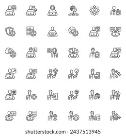 IT specialist line icons set. linear style symbols collection, outline signs pack. Computer professional vector graphics. Set includes icons as coding and programming, web development, administrator