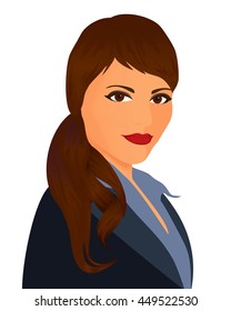 Specialist in public relations. Portrait pr manager in a dark suit on white background. Isolated vector illustration. Vertical location.