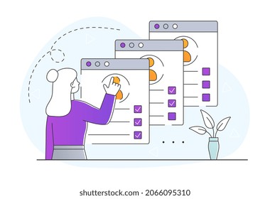 Specialist recruitment concept. Human resources employee reviews resume and selects suitable candidate for position. Hiring employees in company. Human resources. Cartoon flat vector illustration