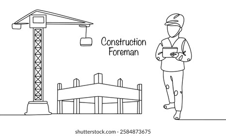 A specialist responsible for organizing and managing construction work on site. A cartoon of a construction foreman who monitors the completion of the project in accordance with the requirements.