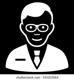 Specialist vector icon. Flat white symbol. Pictogram is isolated on a black background. Designed for web and software interfaces.