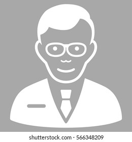 Specialist vector icon. Flat white symbol. Pictogram is isolated on a silver background. Designed for web and software interfaces.