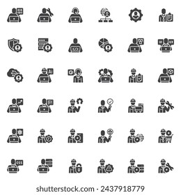 IT specialist vector icons set, modern solid symbol collection, filled style pictogram pack. Signs, logo illustration. Set includes icons as coding and programming, web development, administrator 