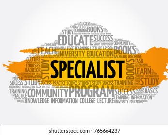 SPECIALIST word cloud collage, education business concept