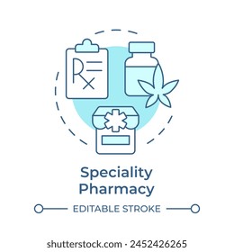 Speciality pharmacy soft blue concept icon. Medication administration, longterm care. Round shape line illustration. Abstract idea. Graphic design. Easy to use in infographic, article