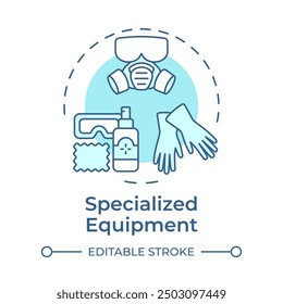 Specialized equipment for cleaning soft blue concept icon. Sanitary tools, hazard mask. Sanitizing chemicals. Round shape line illustration. Abstract idea. Graphic design. Easy to use in infographic
