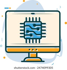 specialized hardware accelerator concept, application-specific integrated circuit vector design, Artificial general intelligence symbol, Natural Language Processing, Machine Deep Learning illustrtion