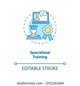 Specialized training concept icon. Online course, education. College degree. Virtual assistant skill idea thin line illustration. Vector isolated outline RGB color drawing. Editable stroke