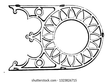 It is a specially designed chain bearing. Usually made up of metal like steel or iron which provides support to the main frame, vintage engraved line art illustration. Bicycle Accessories 1900.