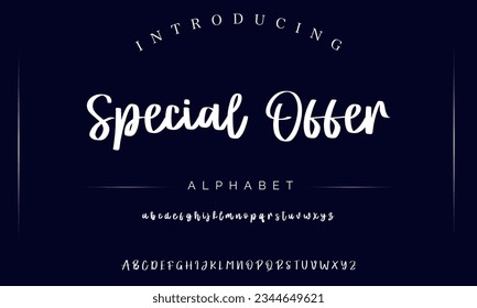 SpecialOfferHand drawn mono line font lowercase and uppercase. Calligraphy decorative ABC alphabet isolated. Hand lettering and custom typography for your designs, logo, poster, card. Vector typeface.